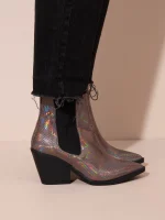 Dolly Snake Metal Γυναικεία Δερμάτινα Μποτάκια Γκρι/Ιριδίζον - Image 2