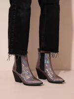 Dolly Snake Metal Γυναικεία Δερμάτινα Μποτάκια Γκρι/Ιριδίζον - Image 3