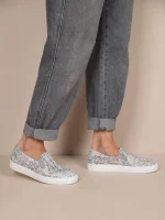 Finess Gris Γυναικεία Δερμάτινα Sneakers Snake Print Γκρι - Image 3
