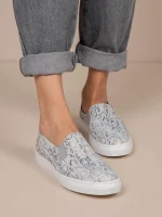 Finess Gris Γυναικεία Δερμάτινα Sneakers Snake Print Γκρι - Image 4