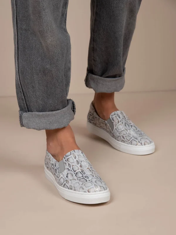 Finess Gris Γυναικεία Δερμάτινα Sneakers Snake Print Γκρι - Image 5