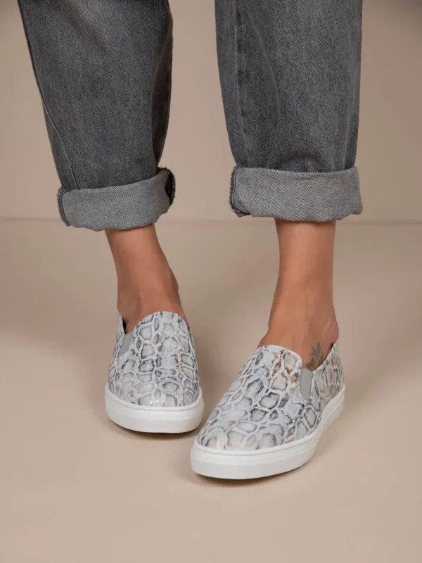Finess Gris Γυναικεία Δερμάτινα Sneakers Snake Print Γκρι - Image 6
