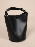 Bucket Γυναικεία Δερμάτινη Χειροποίητη Τσάντα Μαύρη - Image 3