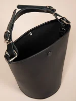 Bucket Γυναικεία Δερμάτινη Χειροποίητη Τσάντα Μαύρη - Image 2