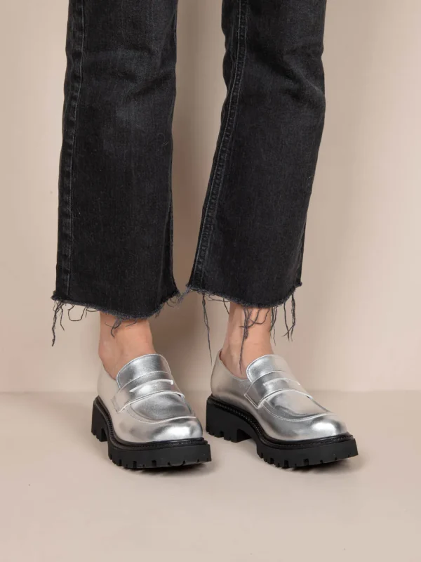 Flaneurs Dargent Γυναικεία Δερμάτινα Loafers Ασημί - Image 6