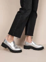 Flaneurs Dargent Γυναικεία Δερμάτινα Loafers Ασημί - Image 2