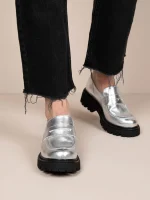 Flaneurs Dargent Γυναικεία Δερμάτινα Loafers Ασημί - Image 5