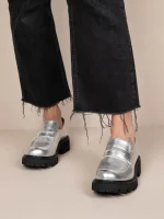 Flaneurs Dargent Γυναικεία Δερμάτινα Loafers Ασημί