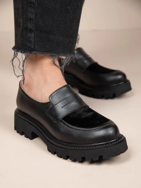 Flaneurs Noir Γυναικεία Δερμάτινα Loafers Μαύρα