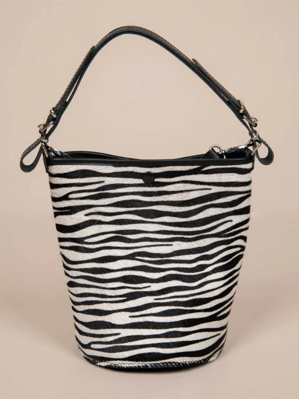Bucket Animal Print Γυναικεία Δερμάτινη Χειροποίητη Τσάντα Λεοπάρ/Ζεβρέ - Image 2