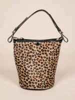 Bucket Animal Print Γυναικεία Δερμάτινη Χειροποίητη Τσάντα Λεοπάρ/Ζεβρέ - Image 3