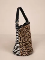 Bucket Animal Print Γυναικεία Δερμάτινη Χειροποίητη Τσάντα Λεοπάρ/Ζεβρέ - Image 4