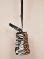 Bucket Animal Print Γυναικεία Δερμάτινη Χειροποίητη Τσάντα Λεοπάρ/Ζεβρέ
