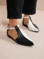 Cheville Blanc Γυναικείες Δερμάτινες Μπαλαρίνες Μυτερές Λευκό-Μαύρο - Image 5