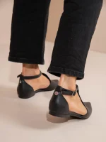 Cheville Noir Γυναικείες Δερμάτινες Μπαλαρίνες Μυτερές Μαύρες - Image 5