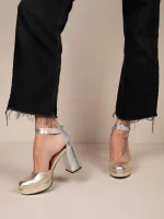 Emily Metal Γυναικείες Δερμάτινες Γόβες Με Φιάπα Ασημί/Χρυσό - Image 4