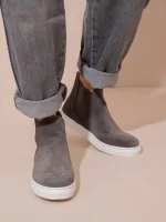 Botte Finess Gray Γυναικεία Δερμάτινα Μποτάκια Γκρι Σκούρο