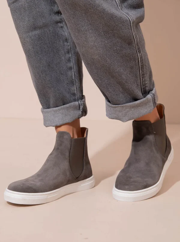 Botte Finess Gray Γυναικεία Δερμάτινα Μποτάκια Γκρι Σκούρο - Image 5