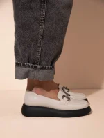 Flaneurs Nude Γυναικεία Δερμάτινα Loafers Εκρού - Image 3