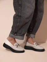 Flaneurs Nude Γυναικεία Δερμάτινα Loafers Εκρού - Image 5