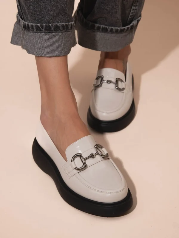 Flaneurs Nude Γυναικεία Δερμάτινα Loafers Εκρού - Image 6