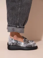 Flaneurs Snake Γυναικεία Δερμάτινα Loafers Γκρι/Λευκό/Μαύρο - Image 2