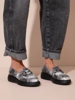 Flaneurs Snake Γυναικεία Δερμάτινα Loafers Γκρι/Λευκό/Μαύρο - Image 3