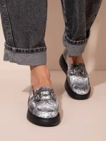 Flaneurs Snake Γυναικεία Δερμάτινα Loafers Γκρι/Λευκό/Μαύρο - Image 4