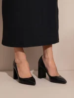Gina Noir Γυναικείες Δερμάτινες Γόβες Μαύρες - Image 5