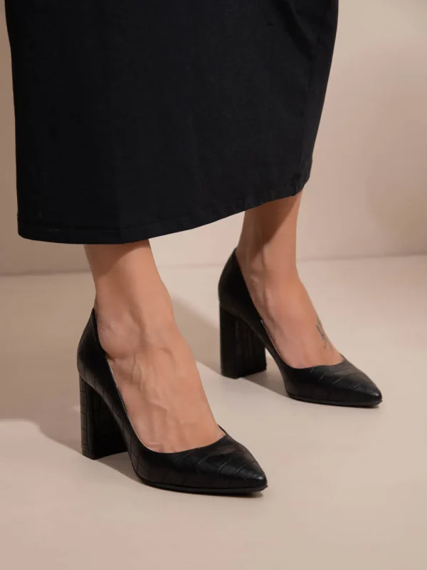 Gina Noir Γυναικείες Δερμάτινες Γόβες Μαύρες - Image 6