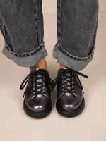 L'aise Γυναικεία Δερμάτινα Sneakers Γκρι Μεταλλικό
