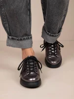 L'aise Γυναικεία Δερμάτινα Sneakers Γκρι Μεταλλικό - Image 3