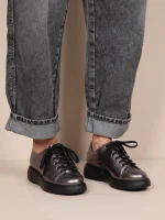 L'aise Γυναικεία Δερμάτινα Sneakers Γκρι Μεταλλικό - Image 5