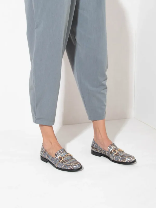 Le Moccasin - Γυναικεία Loafers, Γκρι-Καφέ-Χρυσό - Image 2