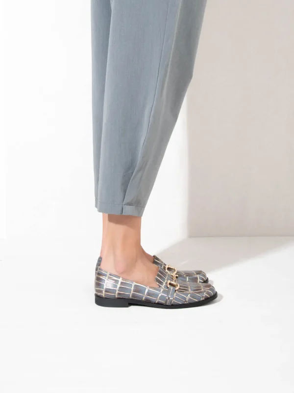 Le Moccasin - Γυναικεία Loafers, Γκρι-Καφέ-Χρυσό - Image 3