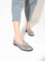 Le Moccasin - Γυναικεία Loafers, Γκρι-Καφέ-Χρυσό - Image 4