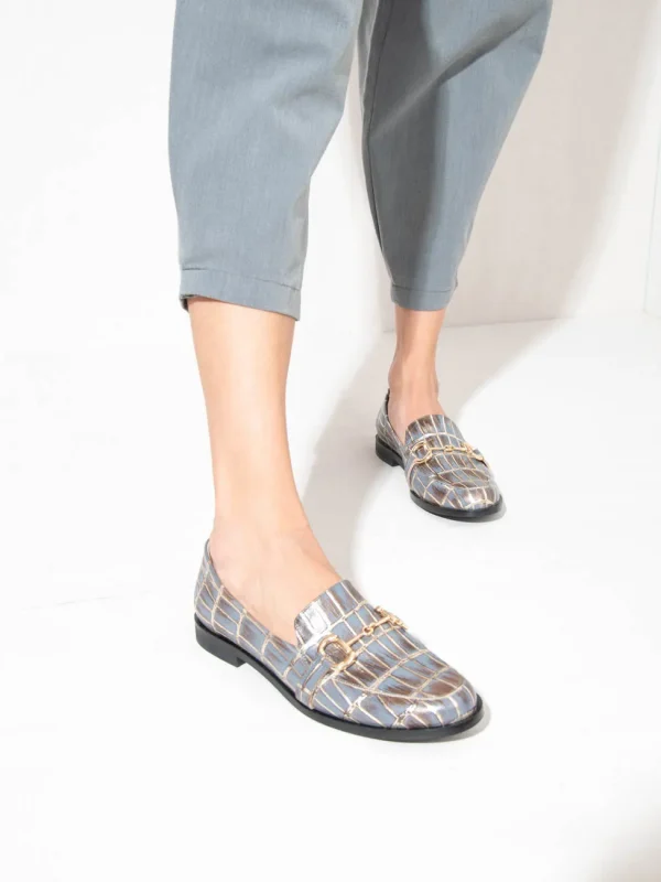 Le Moccasin - Γυναικεία Loafers, Γκρι-Καφέ-Χρυσό - Image 4