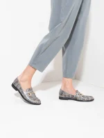 Le Moccasin - Γυναικεία Loafers, Γκρι-Καφέ-Χρυσό - Image 5