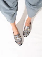 Le Moccasin - Γυναικεία Loafers, Γκρι-Καφέ-Χρυσό - Image 6