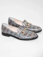 Le Moccasin - Γυναικεία Loafers, Γκρι-Καφέ-Χρυσό - Image 7