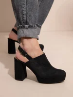 Le Rond Noir Γυναικεία Δερμάτινα Mules Με Τακούνι Μαύρα