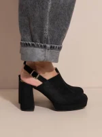 Le Rond Noir Γυναικεία Δερμάτινα Mules Με Τακούνι Μαύρα - Image 3