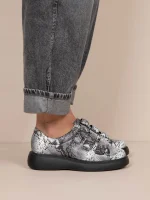 Triade Snake Γυναικεία Δερμάτινα Sneakers Γκρι/Λεύκο/Μαύρο - Image 4