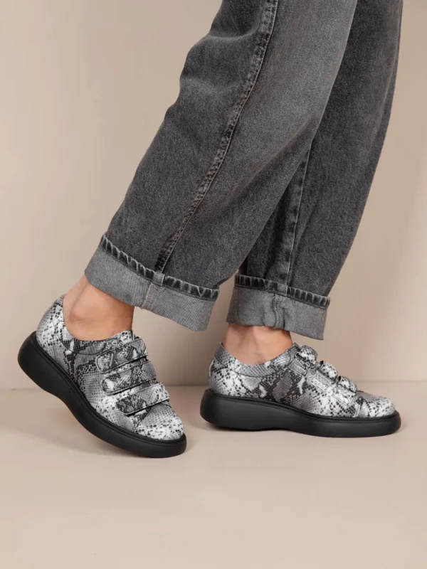 Triade Snake Γυναικεία Δερμάτινα Sneakers Γκρι/Λεύκο/Μαύρο - Image 6