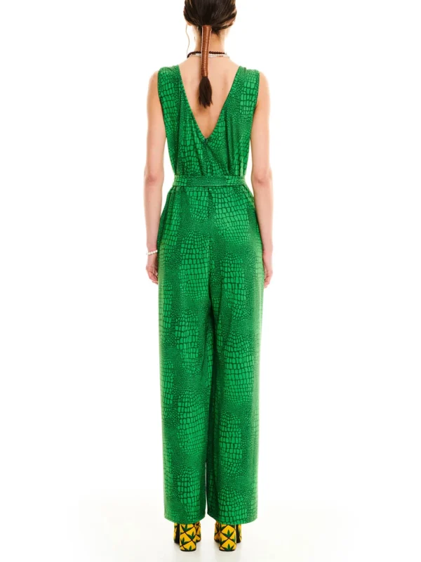 SLEEVELESS JERSEY JUMPSUIT CROCO GREEN - Image 2