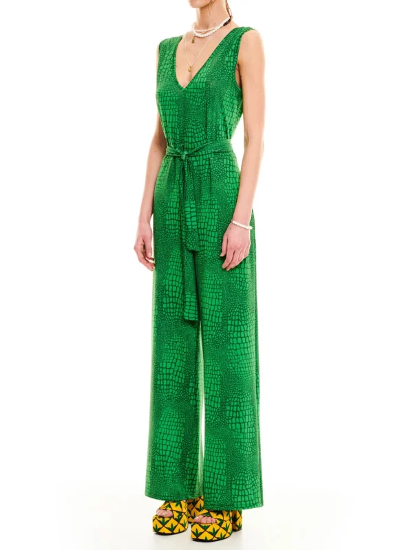 SLEEVELESS JERSEY JUMPSUIT CROCO GREEN - Image 3