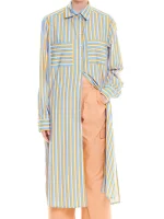 PRINTED MAXI SHIRT DRESS STRIPES BLUE