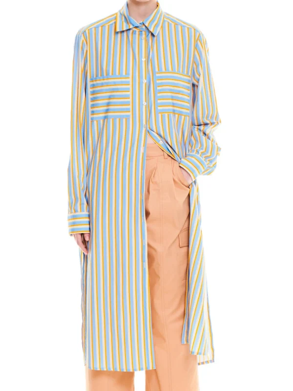 PRINTED MAXI SHIRT DRESS STRIPES BLUE - Image 1