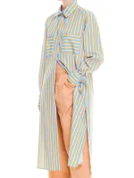 PRINTED MAXI SHIRT DRESS STRIPES BLUE - Image 4