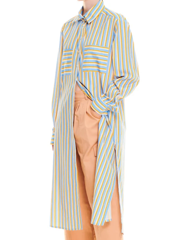 PRINTED MAXI SHIRT DRESS STRIPES BLUE - Image 4